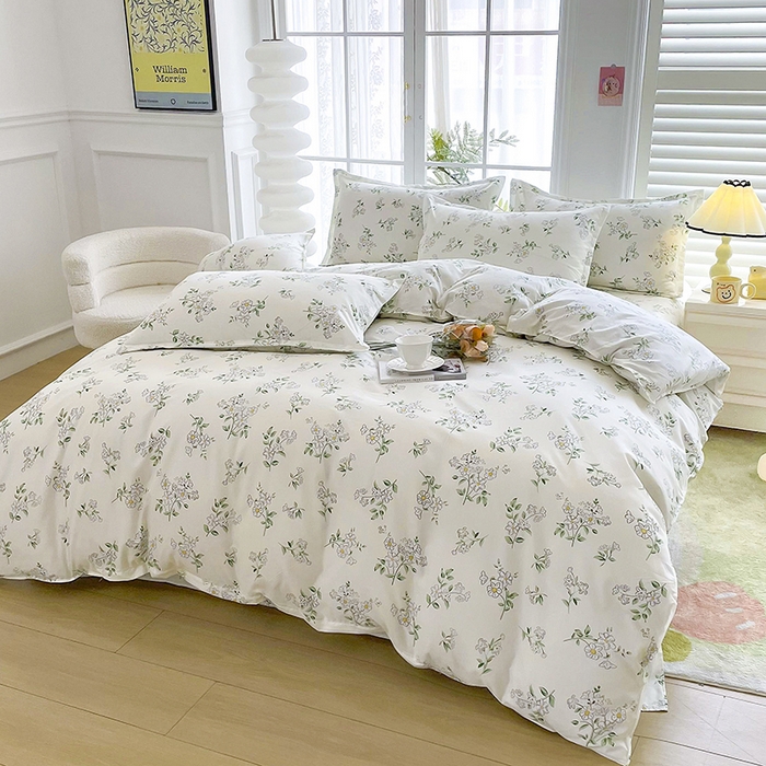 91家纺网 家纺一手货源 找家纺 梵巢家纺 2025新款芦荟棉四件套和单品印花四件套 床笠款四件套茉莉花开