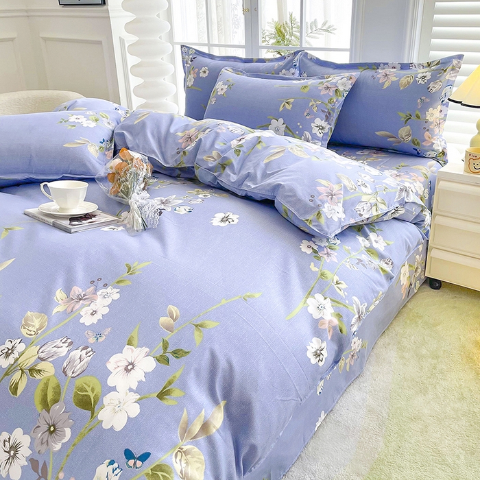 91家纺网 家纺一手货源 找家纺 梵巢家纺 芦荟棉三四件套，床单，被套，枕套化纤四件套淡雅花姿