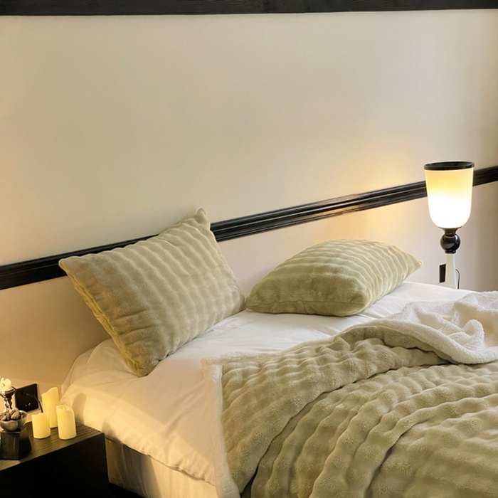 91家纺网 家纺一手货源 找家纺 欧邦 新款仿兔毛泡泡绒羊羔绒毛毯 泡泡双层-芥黄