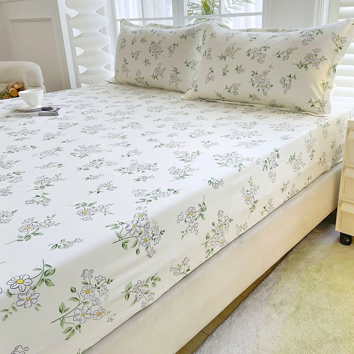 91家纺网 家纺一手货源 找家纺 梵巢家纺 芦荟棉床笠单床笠，外贸跨境单床笠磨毛床笠印花床笠床笠三件套茉莉花开