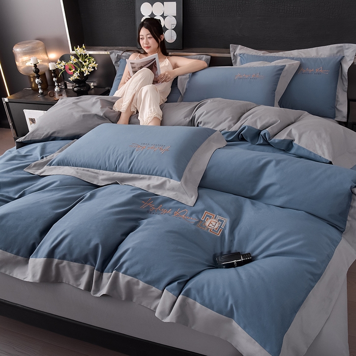 91家纺网 家纺一手货源 找家纺 瑞驰家纺 2024新款长绒棉磨毛四件套-斯特尔 斯特尔-瓦蓝+冰山灰