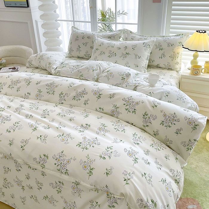 91家纺网 家纺一手货源 找家纺 梵巢家纺 2025新款芦荟棉四件套和单品印花四件套 床笠款四件套茉莉花开