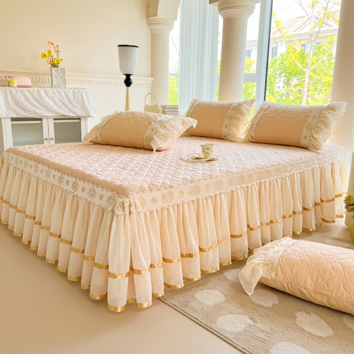 91家纺网 家纺一手货源 找家纺 罗艺轩 2024新款公主风水洗棉夹棉床裙-花蔓花蔓-香槟