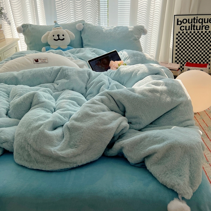 91家纺网 家纺一手货源 找家纺 （总）金爱家 2024新款A类兔毛毛球350克立体牛奶绒四件套