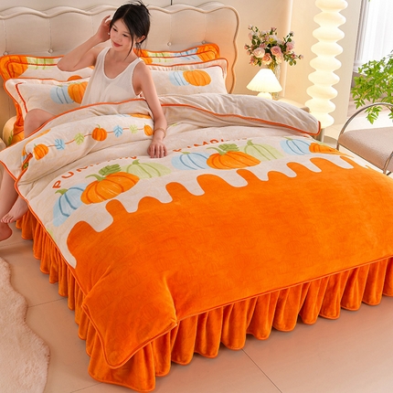 91家纺网 家纺一手货源 找家纺 梦莱情纺2024新款8.5斤牛奶绒四件套日产12000套 南瓜