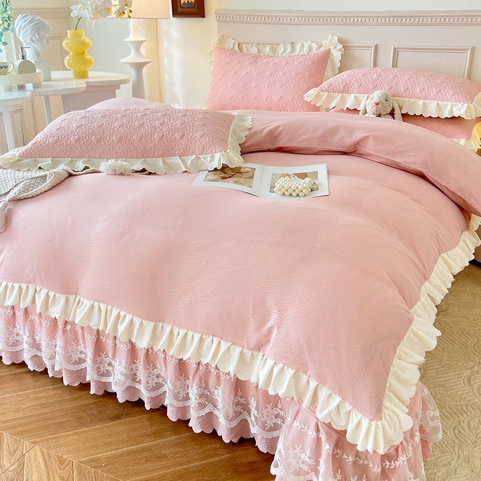 91家纺网 家纺一手货源 找家纺 绒世界 2024新款秋冬泡泡双层纱夹棉床盖四件套 仙姿玉