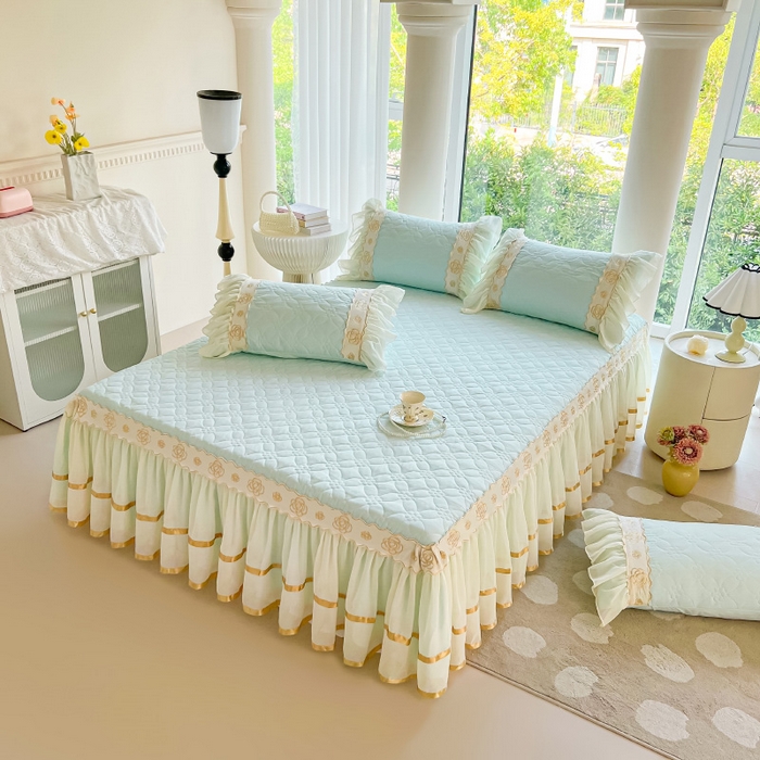 91家纺网 家纺一手货源 找家纺 罗艺轩 2024新款公主风水洗棉夹棉床裙-花蔓花蔓-海盐蓝