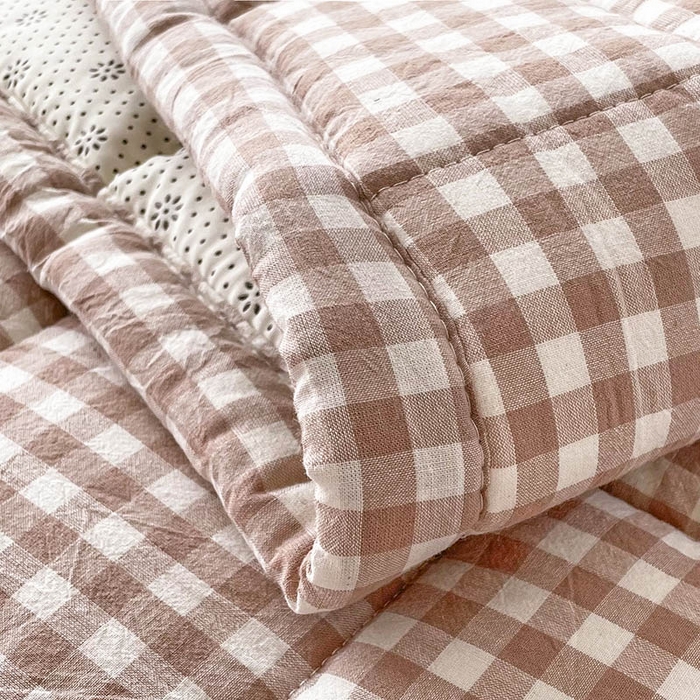 91家纺网 家纺一手货源 找家纺 丽诺 2024新款全棉色织棉花床护垫全棉色织水洗棉-咖小格