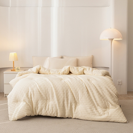 91家纺网 家纺一手货源 找家纺 梦镜家纺 2025新款A类华夫格大豆冬被米色