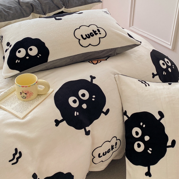 91家纺网 家纺一手货源 找家纺 斯卡诺2025新款直播轻奢爆款小清新牛奶宝宝绒四件套 黑豆精灵