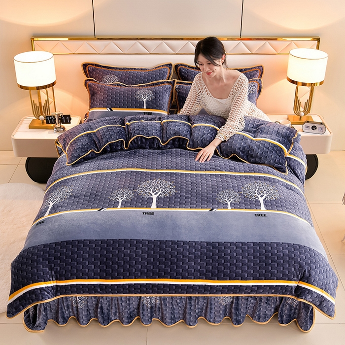 91家纺网 家纺一手货源 找家纺 沐妍家纺 2024新款7斤牛奶法莱绒金貂绒印花四件套 爱情树