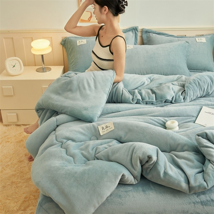 2024新款保暖舒适牛奶绒冬被四件套 浅蓝
