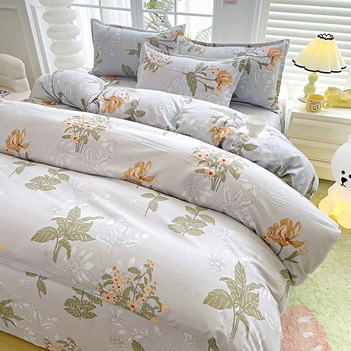 91家纺网 家纺一手货源 找家纺 梵巢家纺 2025新款芦荟棉四件套和单品印花四件套 床笠款四件套浅浅花香