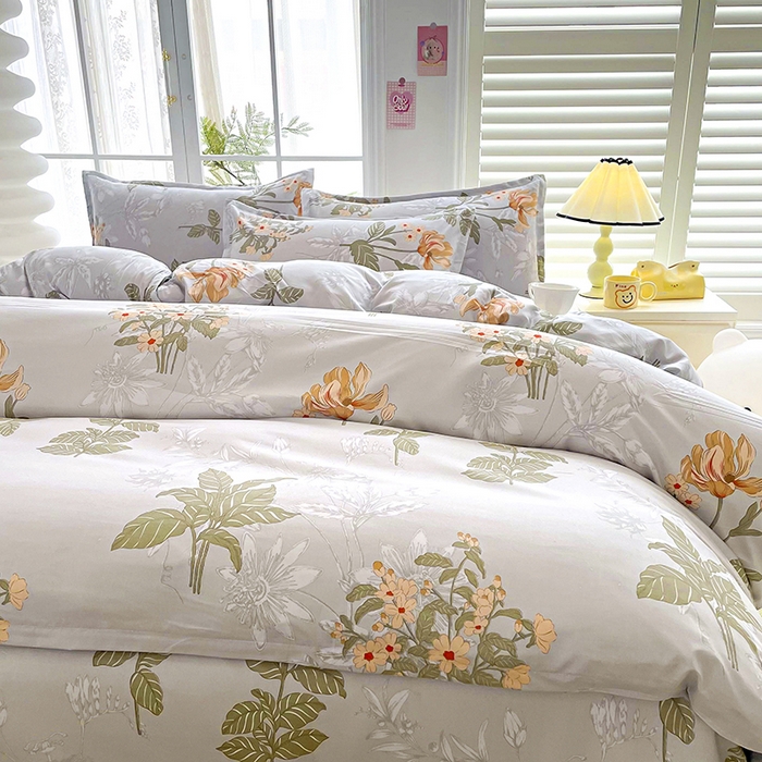 91家纺网 家纺一手货源 找家纺 梵巢家纺 2025新款芦荟棉四件套和单品印花四件套 床笠款四件套浅浅花香