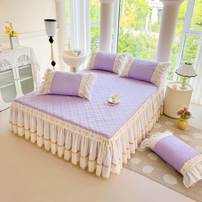 91家纺网 家纺一手货源 找家纺 罗艺轩 2024新款公主风水洗棉夹棉床裙-花蔓花蔓-茉莉紫