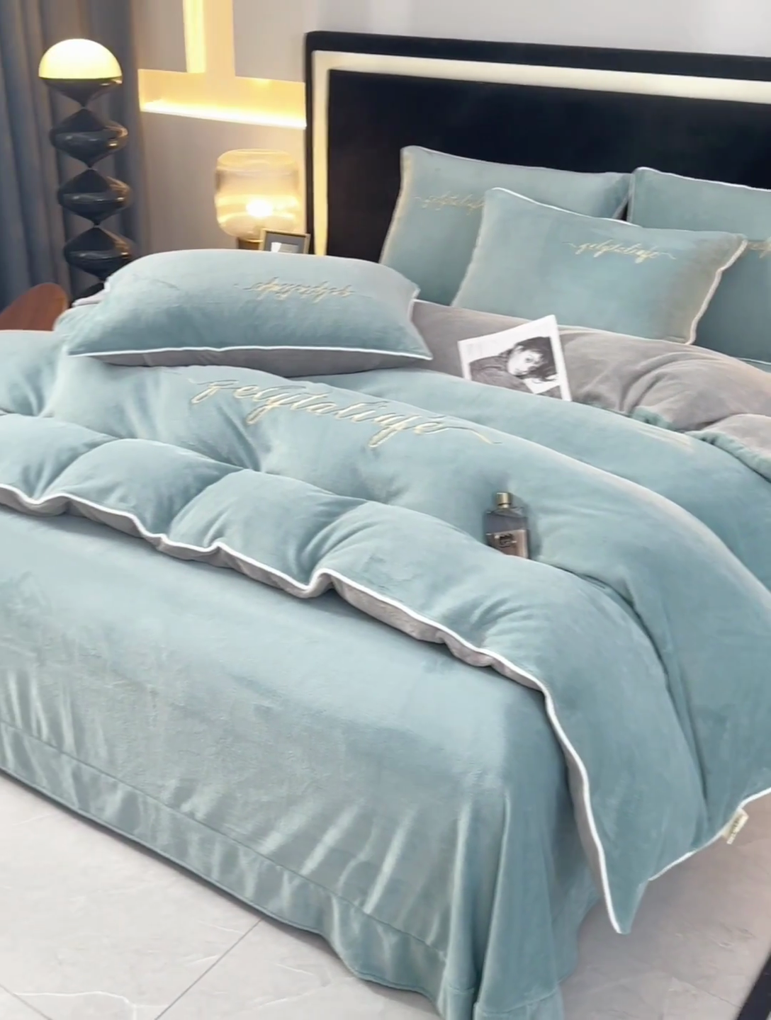 91家纺网 家纺一手货源 找家纺 氧家 2024新款宽边撞色对角牛奶绒绣花四件套--典雅 典雅-桃绿