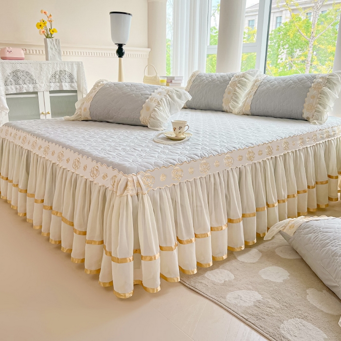 91家纺网 家纺一手货源 找家纺 罗艺轩 2024新款公主风水洗棉夹棉床裙-花蔓花蔓-迷雾灰