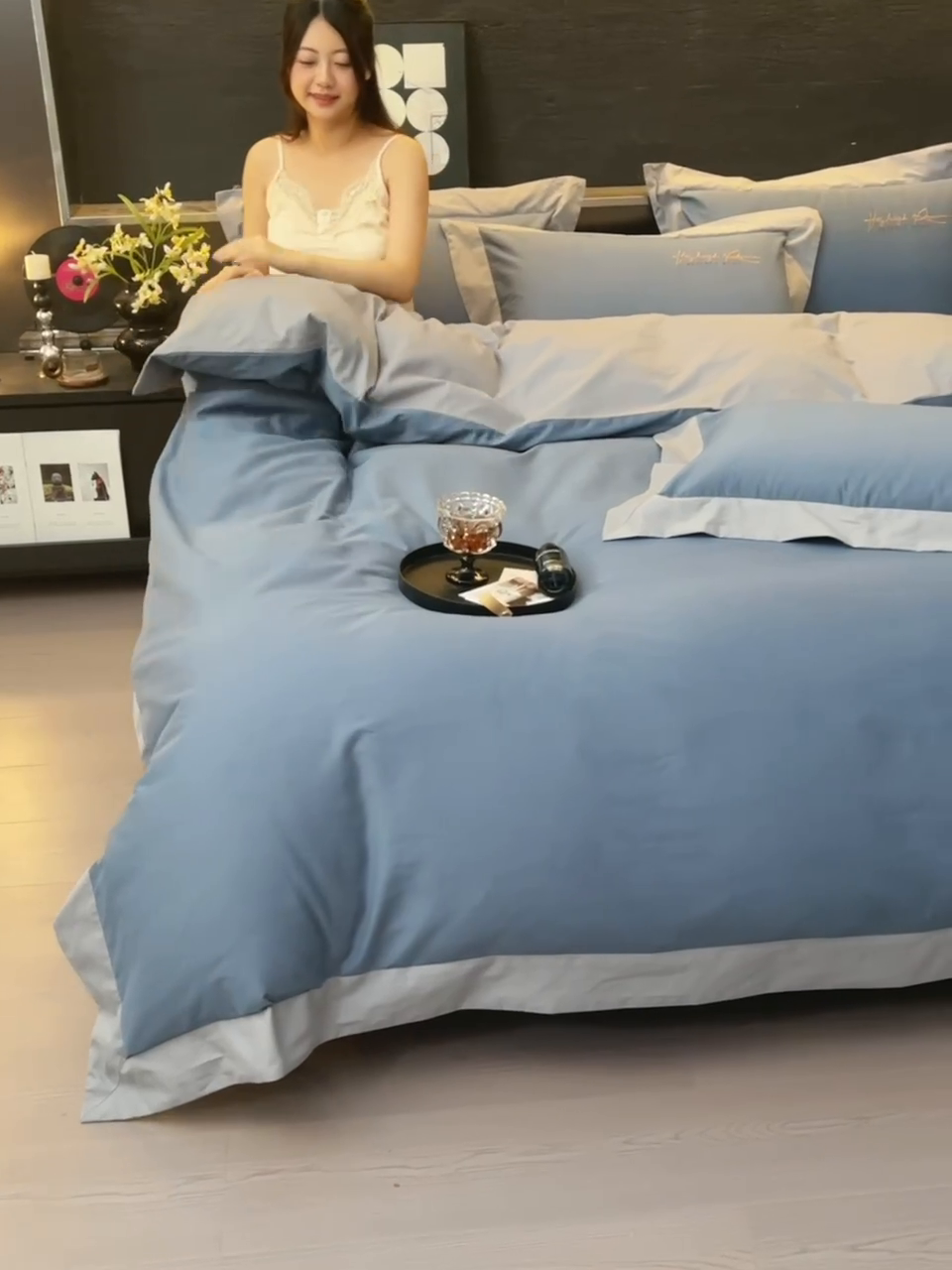 91家纺网 家纺一手货源 找家纺 瑞驰家纺 2024新款长绒棉磨毛四件套-斯特尔 斯特尔-瓦蓝+冰山灰