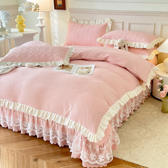 91家纺网 家纺一手货源 找家纺 绒世界 2024新款秋冬泡泡双层纱夹棉床盖四件套 仙姿玉