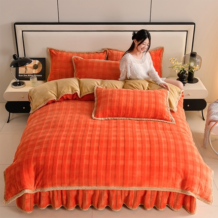 91家纺网 家纺一手货源 找家纺 星窝家纺 2025新款直播热推8D立体雕花工艺加厚牛奶绒四件套（控价标准不低于139） 时尚格调桔