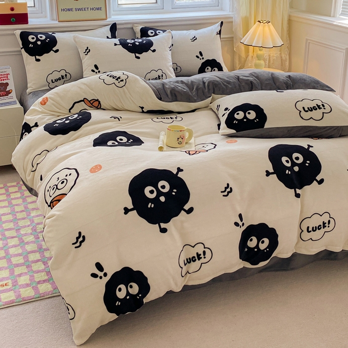 91家纺网 家纺一手货源 找家纺 斯卡诺2025新款直播轻奢爆款小清新牛奶宝宝绒四件套 黑豆精灵