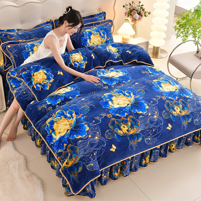 91家纺网 家纺一手货源 找家纺 梦莱情纺2024新款8.5斤牛奶绒四件套日产12000套 秘境