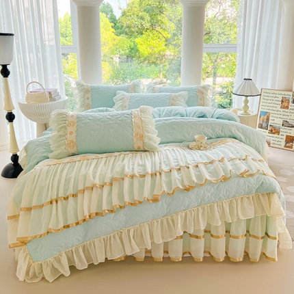 91家纺网 家纺一手货源 找家纺 （总）罗艺轩 2024新款公主风水洗棉夹棉床裙款四件套-花蔓