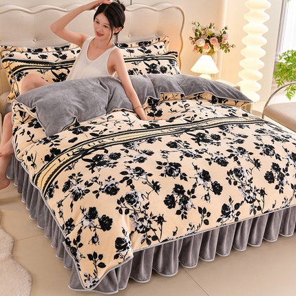 91家纺网 家纺一手货源 找家纺 梦莱情纺2024新款8.5斤牛奶绒四件套日产12000套 繁花