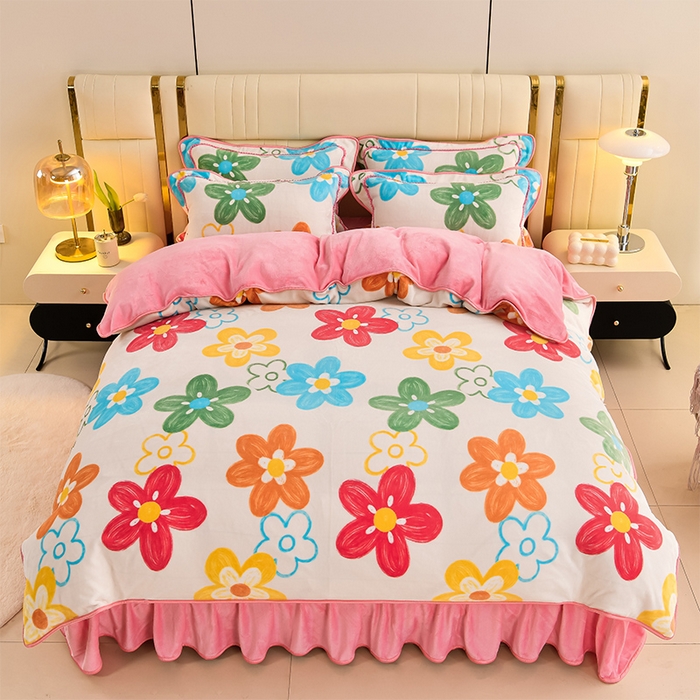 91家纺网 家纺一手货源 找家纺 沐妍家纺 2025新款8斤加厚保暖金貂绒牛奶绒印花四件套 田园生活