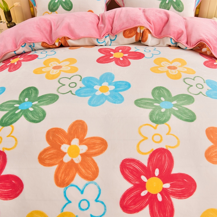 91家纺网 家纺一手货源 找家纺 沐妍家纺 2025新款8斤加厚保暖金貂绒牛奶绒印花四件套 田园生活