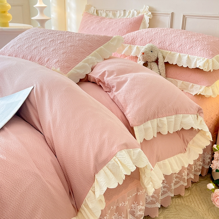 91家纺网 家纺一手货源 找家纺 绒世界 2024新款秋冬泡泡双层纱夹棉床盖四件套 仙姿玉