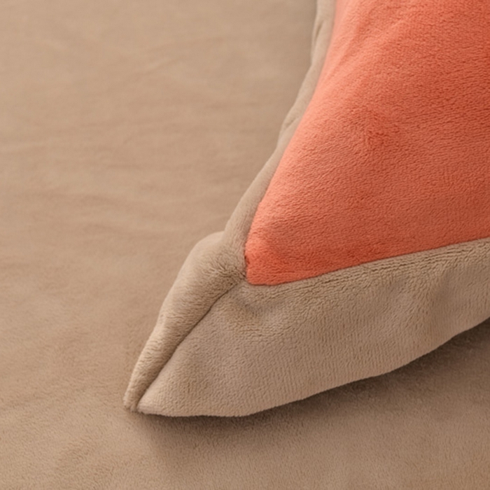 91家纺网 家纺一手货源 找家纺 氧家 2024新款宽边撞色对角牛奶绒绣花四件套--花颜对角 花韵-橘色