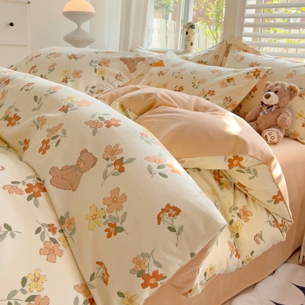 91家纺网 家纺一手货源 找家纺 寐居家纺 2024新款A类全棉简约生态磨毛四件套 磨毛-花都