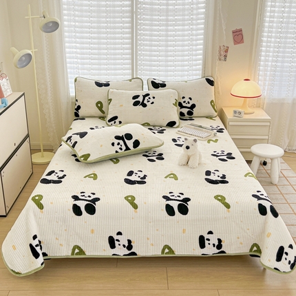 茉夕家纺 2024新款奶芙纯棉印花牛奶绒水洗床盖 奶芙-大熊猫