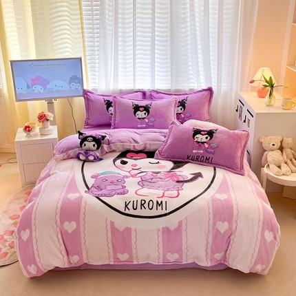 91家纺网 家纺一手货源 找家纺 （总）金爱家 2024新款三丽鸥大版加厚牛奶绒四件套-第二批