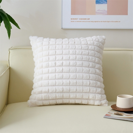 91家纺网 家纺一手货源 找家纺 （总）品尚嘉 跨境亚马逊ins泡芙格抱枕套纯色剪花格子靠枕沙发兔毛绒靠垫