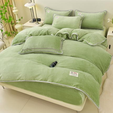 91家纺网 家纺一手货源 找家纺 （总）绒品荟家纺 2025新款加厚纯色牛奶绒床笠款四件套