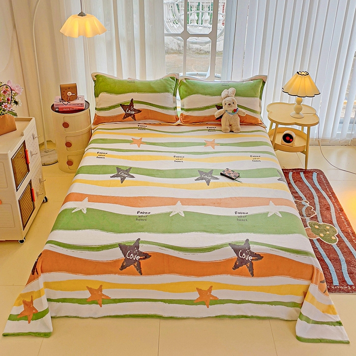 91家纺网 家纺一手货源 找家纺 名兮家居 2024新款时尚卡通风高克重牛奶绒床单-盖毯 繁星