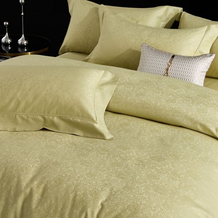 91家纺网 家纺一手货源 找家纺 优品阁 2024新款长绒棉贡缎提花--欧式轻奢提花系列繁华似锦-牛油果绿