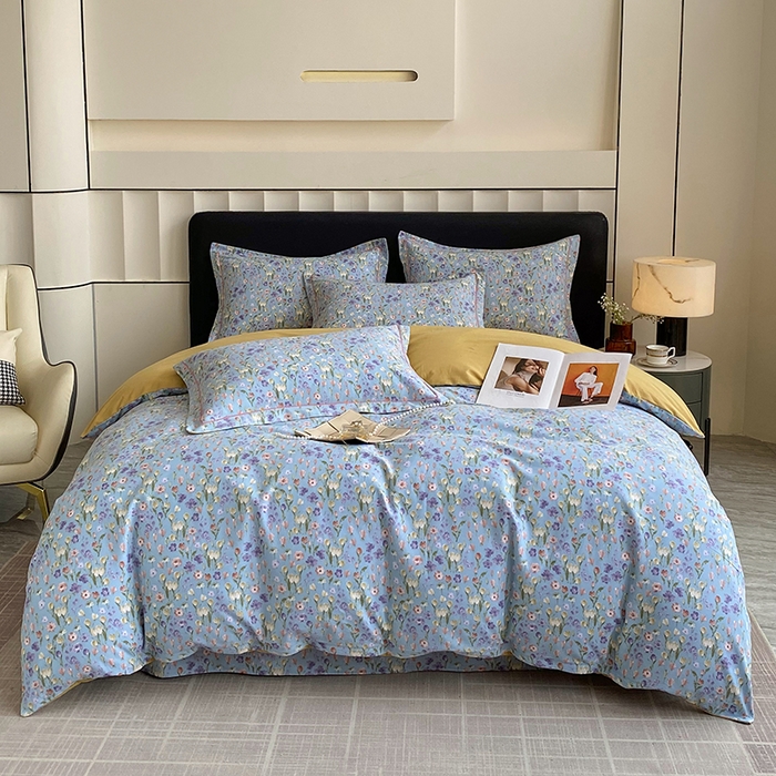 91家纺网 家纺一手货源 找家纺 2024新款全棉生态磨毛四件套 邻家小院(蓝)