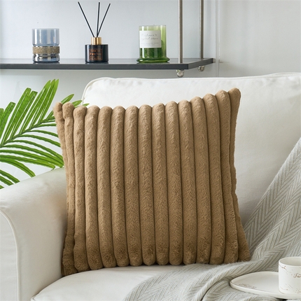 91家纺网 家纺一手货源 找家纺 （总）品尚嘉 跨境亚马逊ins简约竖条纯色靠垫兔毛绒抽条抱枕套