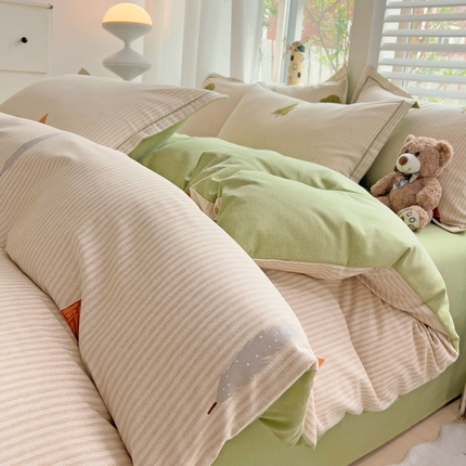 91家纺网 家纺一手货源 找家纺 寐居家纺 2024新款A类全棉简约生态磨毛四件套 磨毛-松岛可可