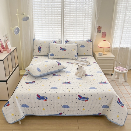 茉夕家纺 2024新款奶芙纯棉印花牛奶绒水洗床盖 奶芙-小飞机