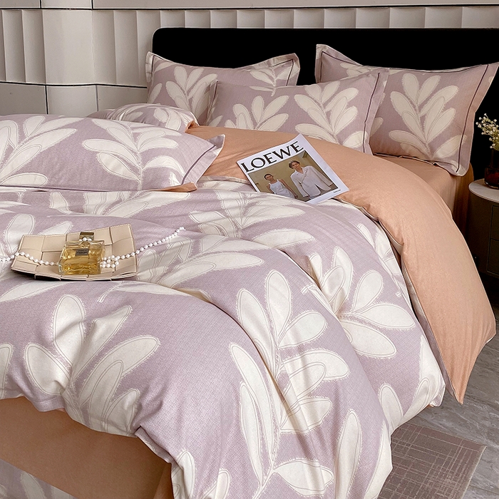 91家纺网 家纺一手货源 找家纺 2024新款全棉生态磨毛四件套 松叶