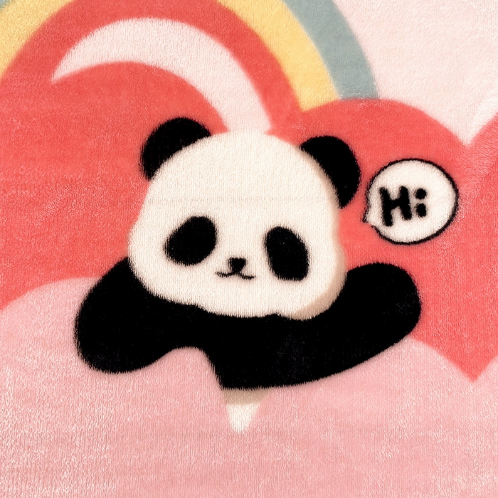 91家纺网 家纺一手货源 找家纺 名兮家居 2024新款时尚卡通风高克重牛奶绒床单-盖毯 彩虹熊猫-粉