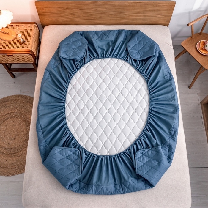 91家纺网 家纺一手货源 找家纺 2024新款加厚夹棉防水床笠素色-【四季款】 幽梦兰