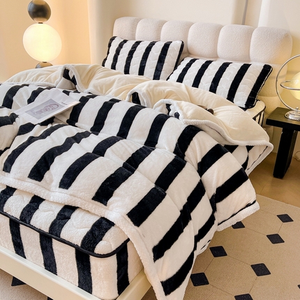 91家纺网 家纺一手货源 找家纺 （总）2024秋冬新款A类北极绒加厚夹棉床笠+北极绒宽包边被套四件套（暖光图）