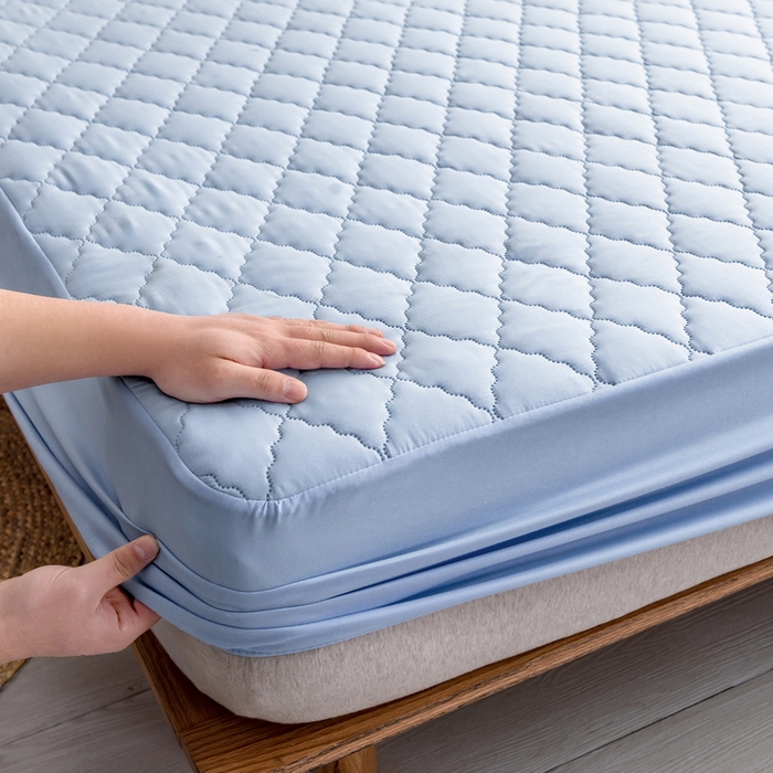 91家纺网 家纺一手货源 找家纺 2024新款加厚夹棉防水床笠素色-【四季款】 淡雅蓝