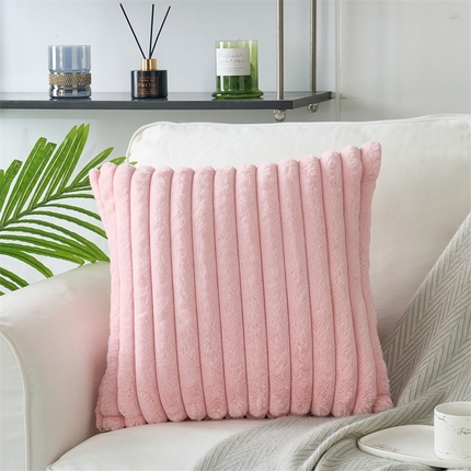 91家纺网 家纺一手货源 找家纺 （总）品尚嘉 跨境亚马逊ins简约竖条纯色靠垫兔毛绒抽条抱枕套
