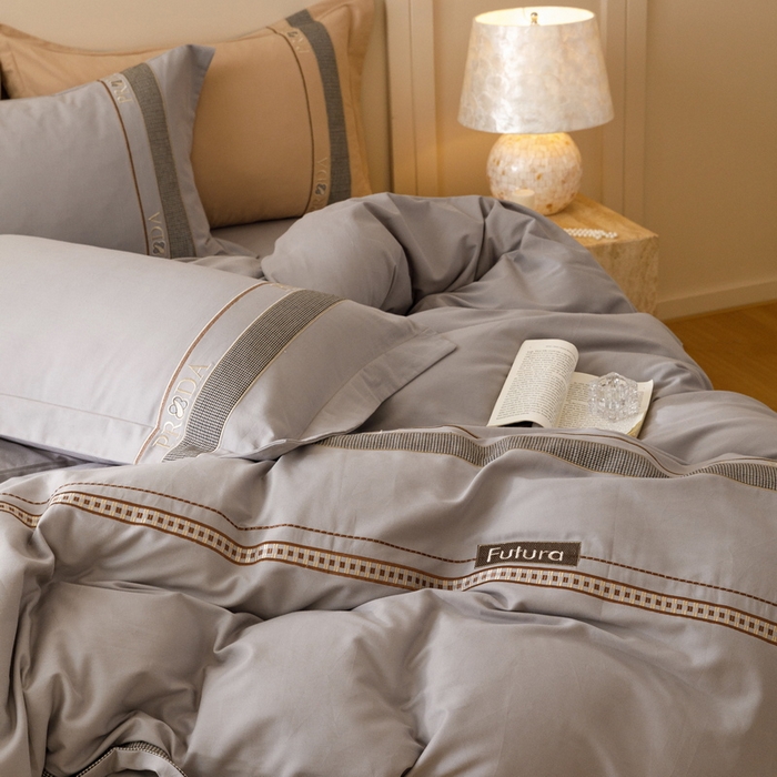 91家纺网 家纺一手货源 找家纺 2024新款A类云柔棉加密柔顺磨毛四件套千鸟格系列 千鸟格-卡其灰